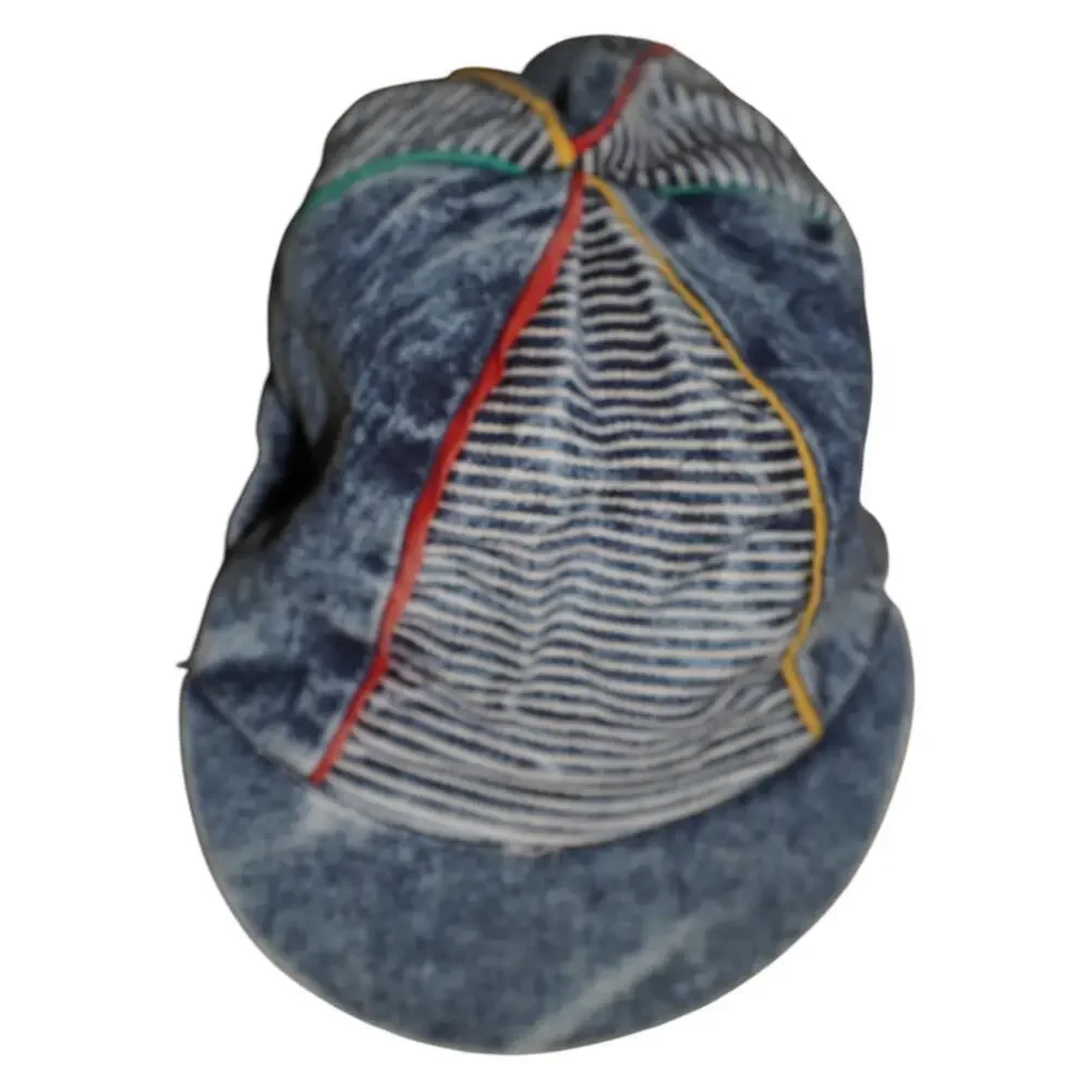 Kids Vintage 80s Denim Newsboy Cap Multicolor Piping Made in Taiwan